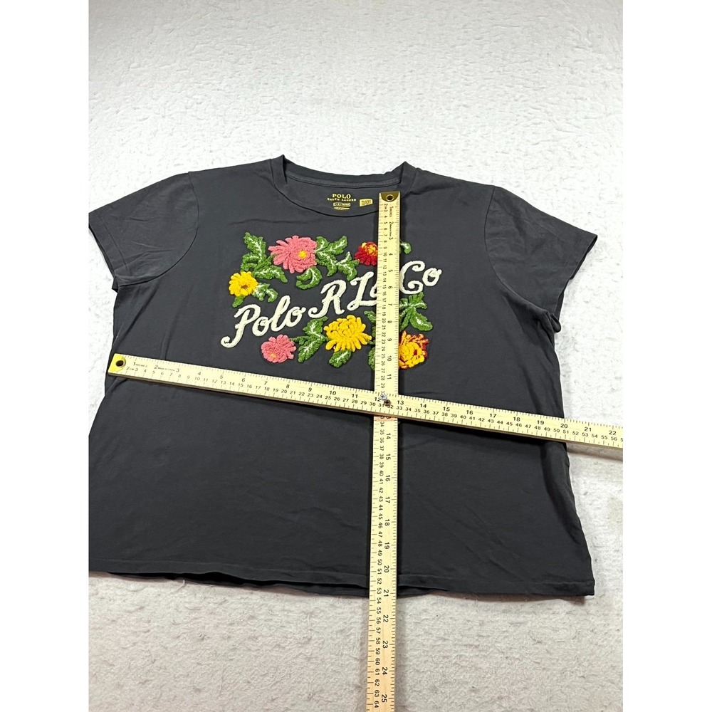 Polo Ralph Lauren T Shirt Womens Large Black Floral Embroidered Relaxed Fit - Picture 6 of 7